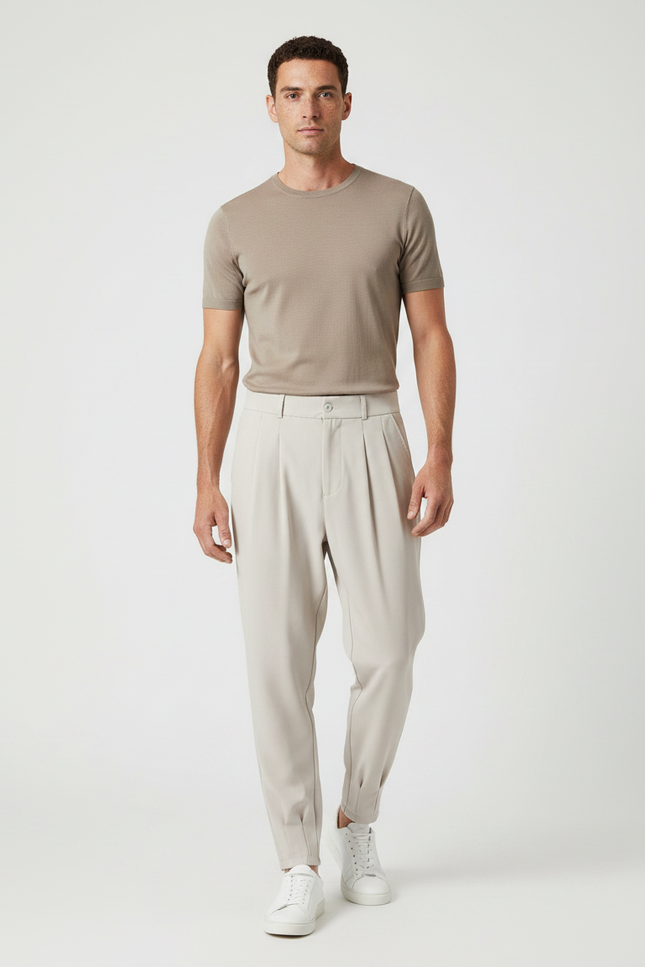 Pantalon Parachute Beige Plissé Fluide Décontracté Homme - Polyester