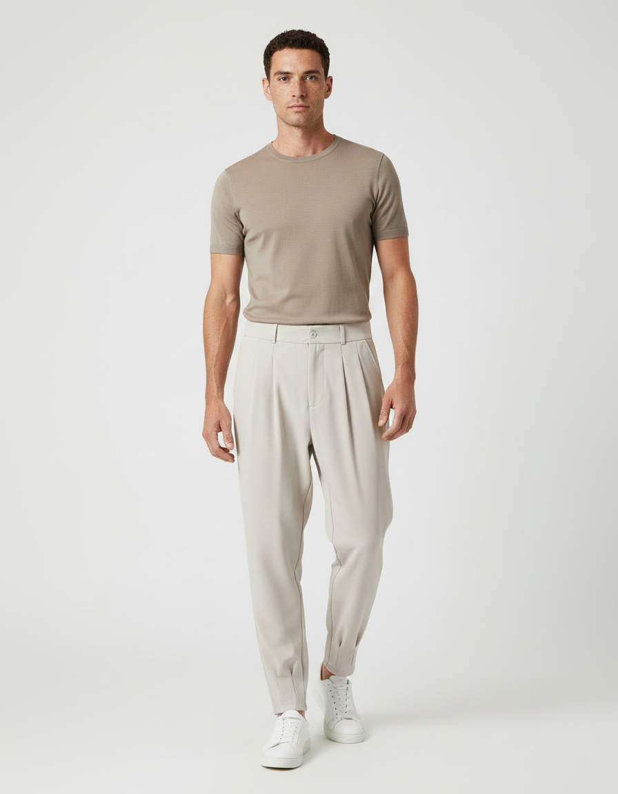 Pantalon Parachute Beige Plissé Fluide Décontracté Homme - Polyester