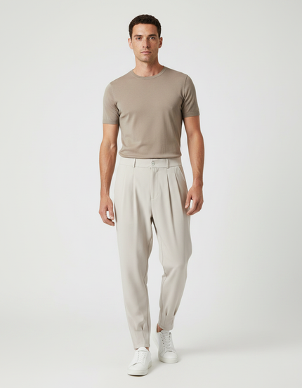 Pantalon Parachute Beige Plissé Fluide Décontracté Homme - Polyester