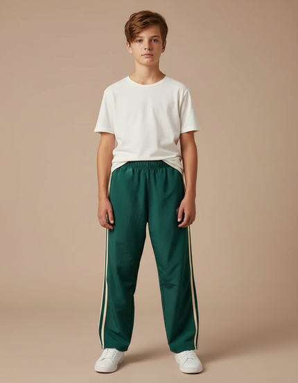 Pantalon Parachute Vert Ample Rayures Blanches Enfant Sportif - Polyester