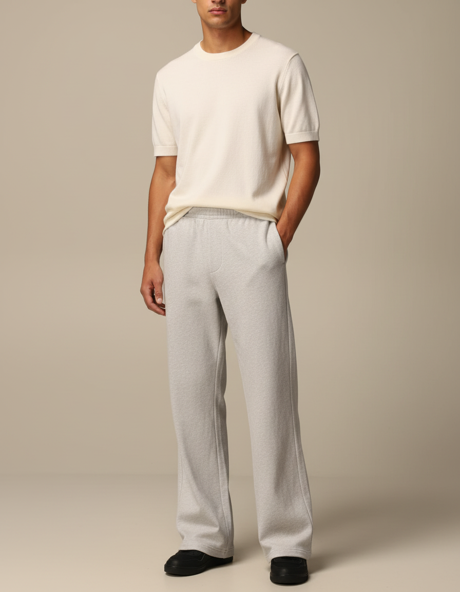 Pantalon Parachute Gris Ample Coton Homme Décontracté - Molleton