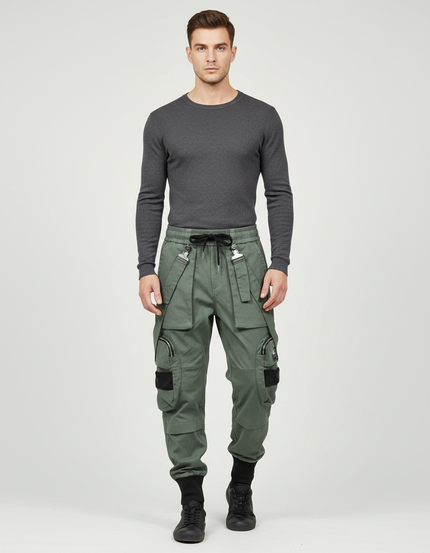 Pantalon Parachute Kaki Cargo Multipoches Streetwear Homme - Gabardine