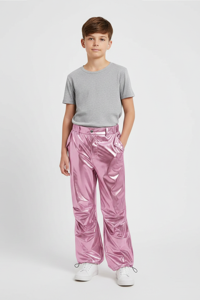 Pantalon Parachute Métallique Rose Ample Brillant Garçon - Polyester