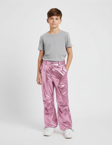 Pantalon Parachute Métallique Rose Ample Brillant Garçon - Polyester