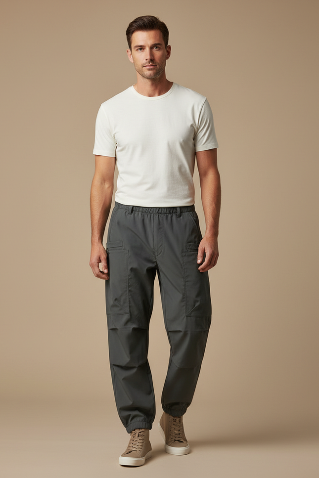 Pantalon Parachute Gris Cargo Coton Ample Homme