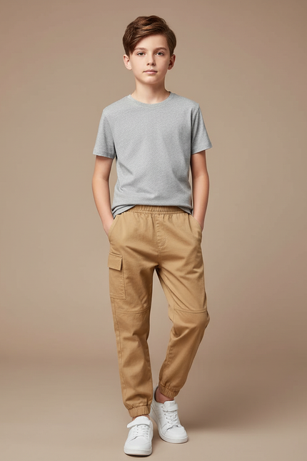 Pantalon Parachute Kaki Coton Cargo Garçon Décontracté