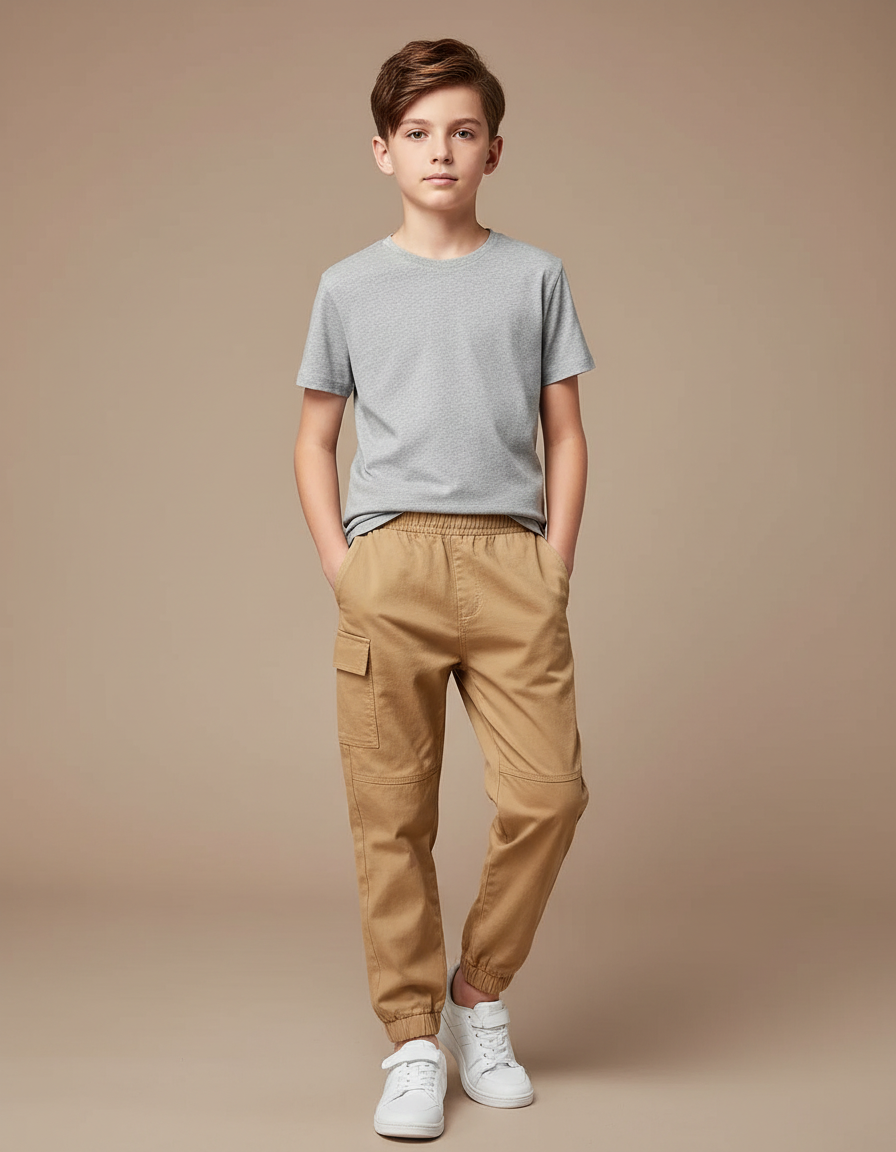 Pantalon Parachute Kaki Coton Cargo Garçon Décontracté