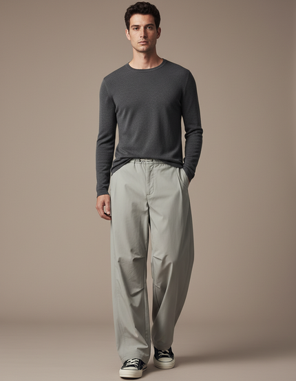 Pantalon Parachute Gris Clair Ample Décontracté Homme - Polyester