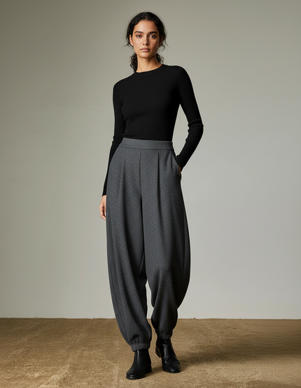 Pantalon Parachute Gris Ample Élastique Chic Décontracté - Maille