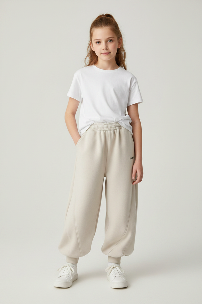Pantalon Parachute Beige Ample Décontracté Enfant Confortable - Molleton
