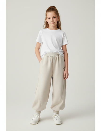 Pantalon Parachute Beige Ample Décontracté Enfant Confortable - Molleton