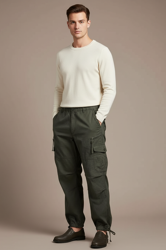 Pantalon Parachute Kaki Cargo Homme Décontracté Coton