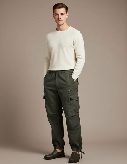 Pantalon Parachute Kaki Cargo Homme Décontracté Coton