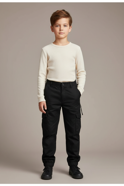 Pantalon Parachute Noir Cargo Coton Enfant