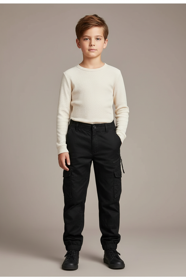 Pantalon Parachute Noir Cargo Coton Enfant