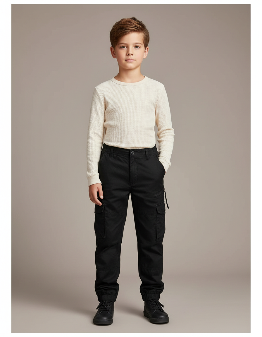 Pantalon Parachute Noir Cargo Coton Enfant