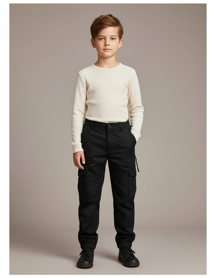 Pantalon Parachute Noir Cargo Coton Enfant