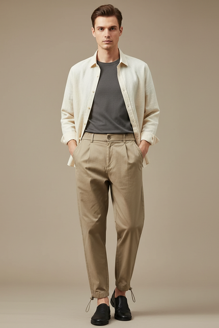 Pantalon Parachute Kaki Coton Décontracté Homme