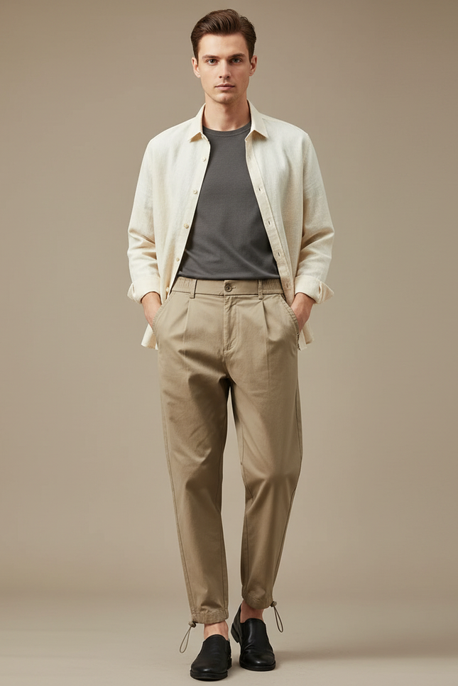 Pantalon Parachute Kaki Coton Décontracté Homme