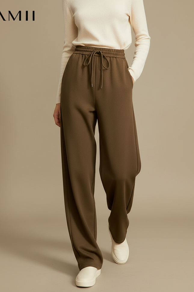 Pantalon Parachute Marron Ample Fluide Cordon Élastique - Kaki Polyester