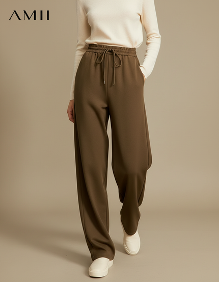 Pantalon Parachute Marron Ample Fluide Cordon Élastique - Kaki Polyester