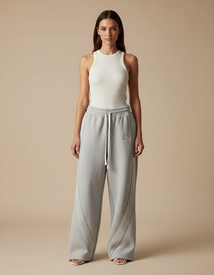 Pantalon Parachute Gris Ample Molleton Rayures Blanches