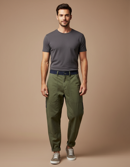 Pantalon Parachute Kaki Cargo Coton Ample Homme Décontracté