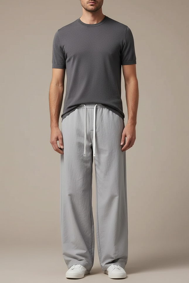 Pantalon Parachute Gris Ample Cordon Décontracté Homme - Coton