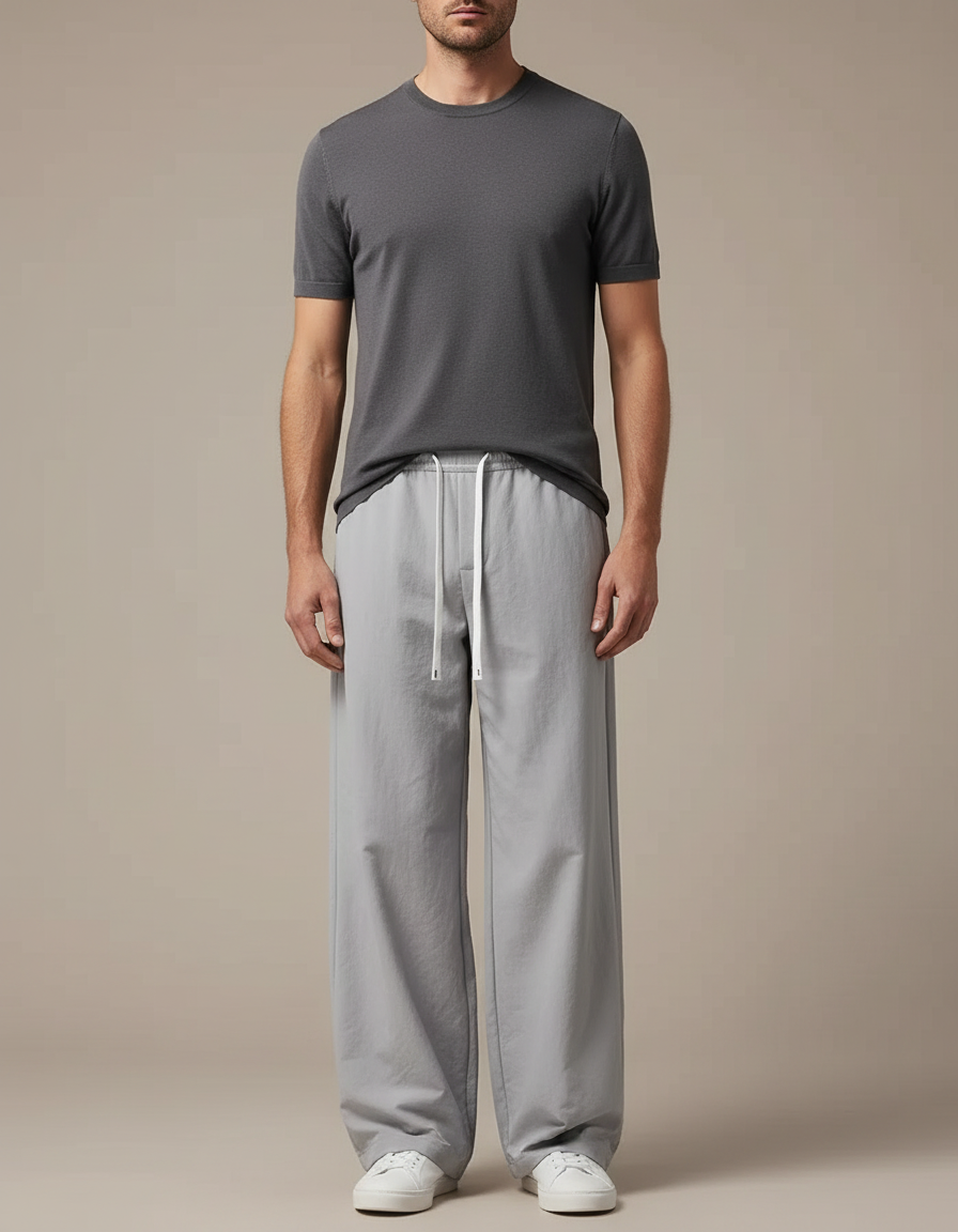 Pantalon Parachute Gris Ample Cordon Décontracté Homme - Coton