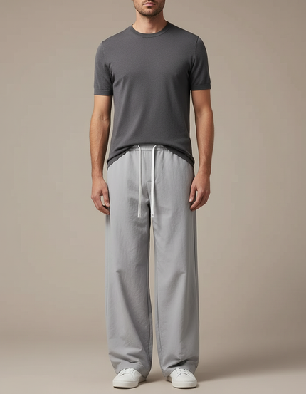 Pantalon Parachute Gris Ample Cordon Décontracté Homme - Coton