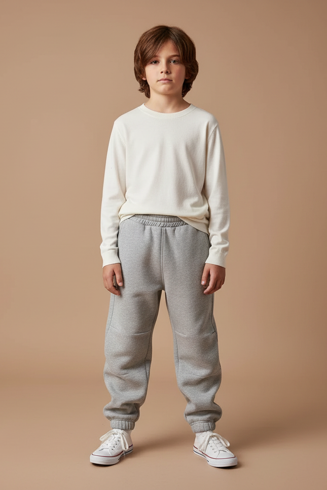 Pantalon Parachute Molleton Gris Ample Décontracté Enfant