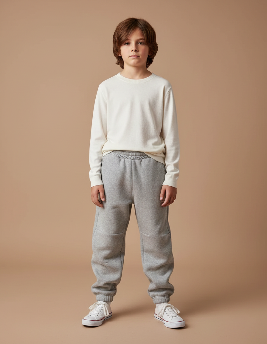 Pantalon Parachute Molleton Gris Ample Décontracté Enfant