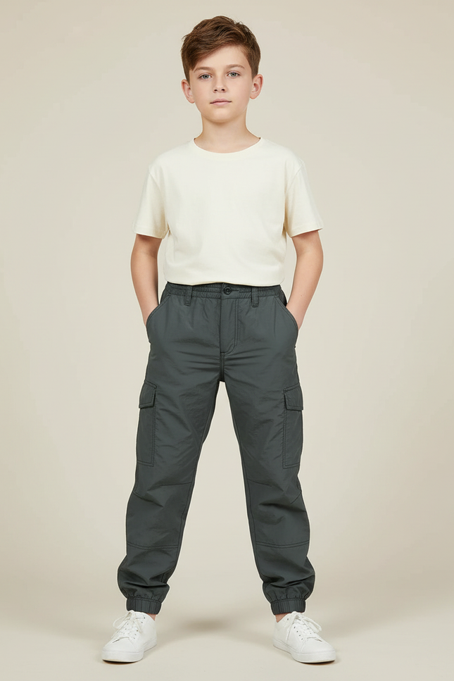 Pantalon Parachute Gris Cargo Ample Enfant Décontracté - Kaki Polyester