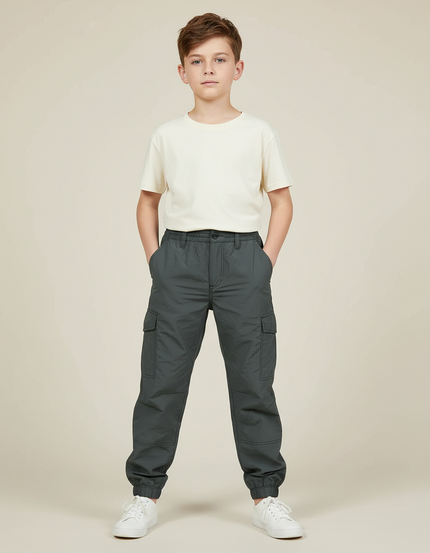 Pantalon Parachute Gris Cargo Ample Enfant Décontracté - Kaki Polyester