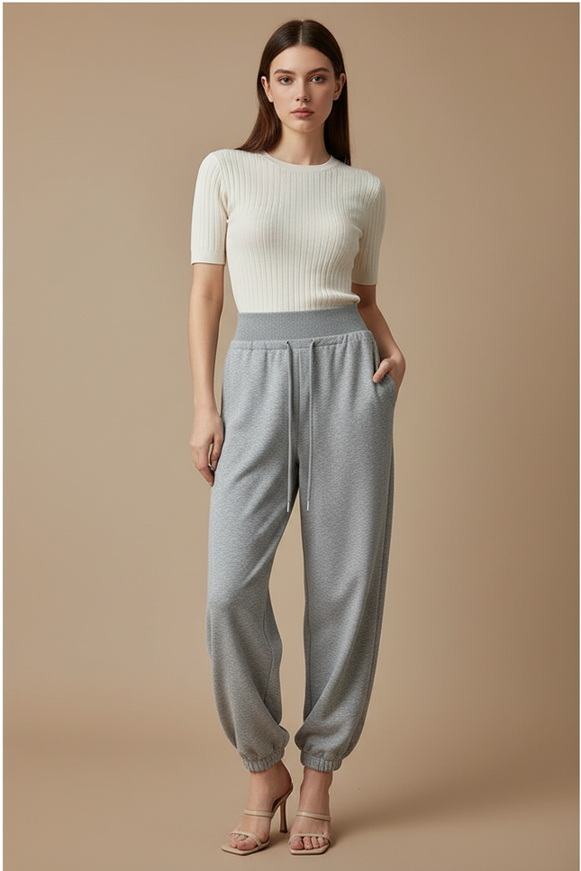 Pantalon Parachute Gris Ample Molleton Drapé Confortable