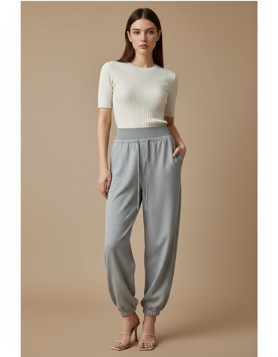 Pantalon Parachute Gris Ample Molleton Drapé Confortable