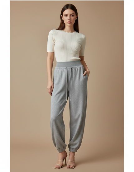Pantalon Parachute Gris Ample Molleton Drapé Confortable