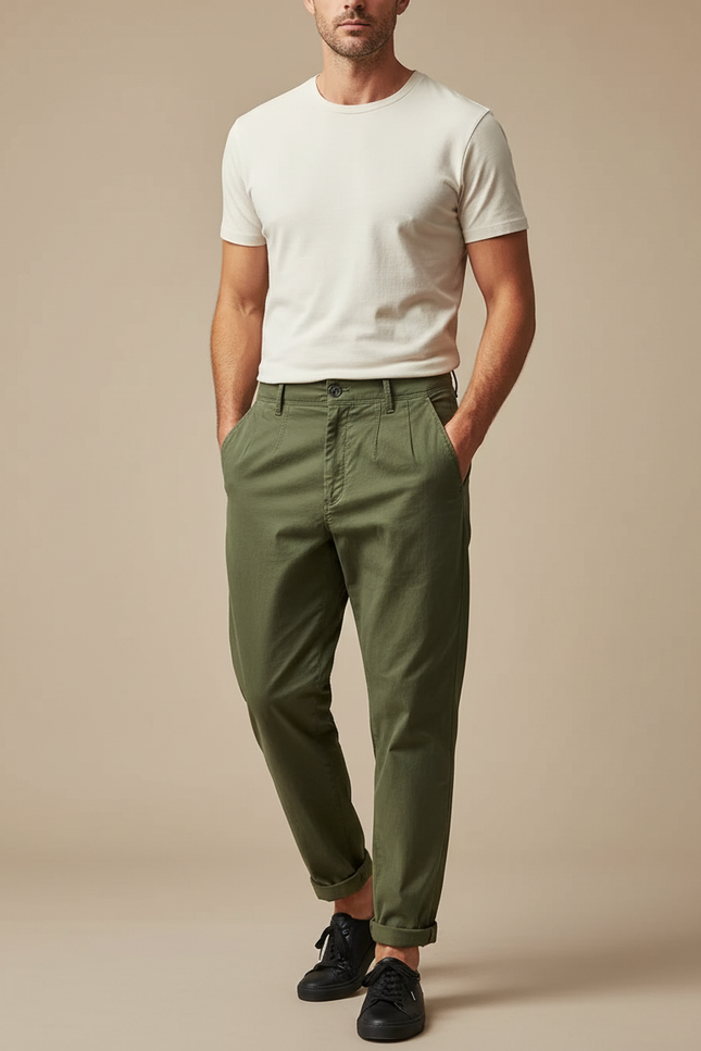 Pantalon Parachute Vert Coton Ample Décontracté Homme - Kaki