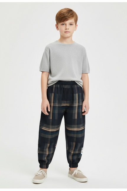 Pantalon Parachute Plaid Écossais Ample Chaud Enfant - Multicolore Tweed
