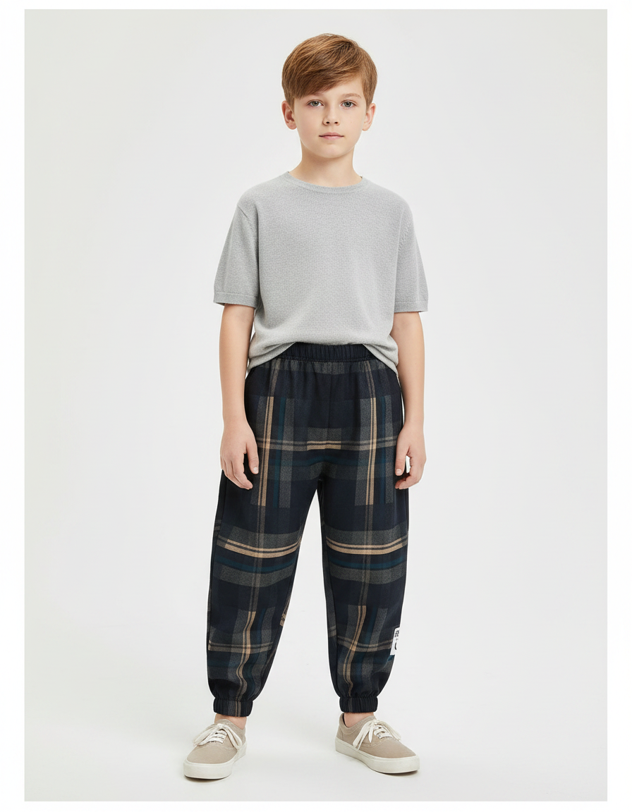Pantalon Parachute Plaid Écossais Ample Chaud Enfant - Multicolore Tweed