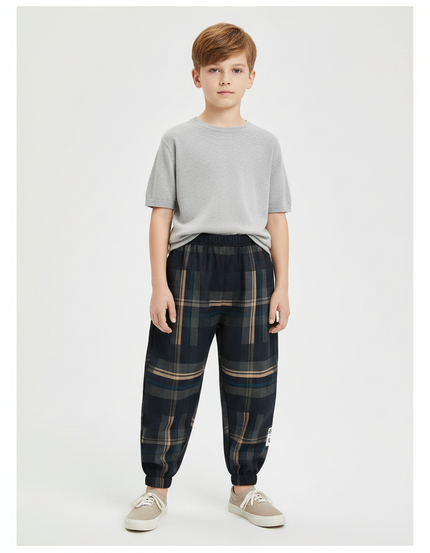 Pantalon Parachute Plaid Écossais Ample Chaud Enfant - Multicolore Tweed