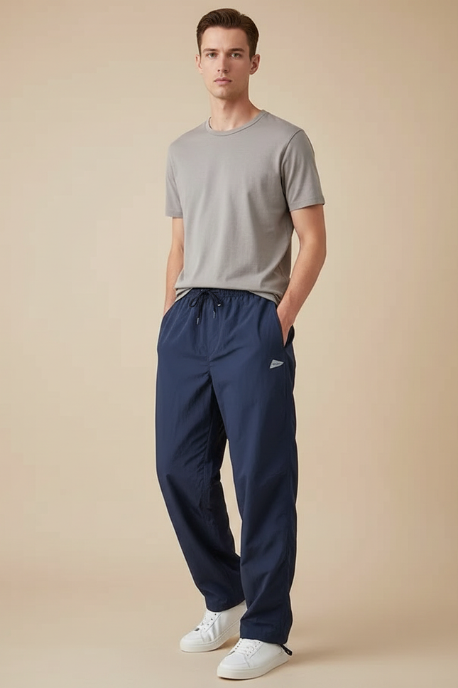 Pantalon Parachute Bleu Marine Droit Homme Sport - Polyester