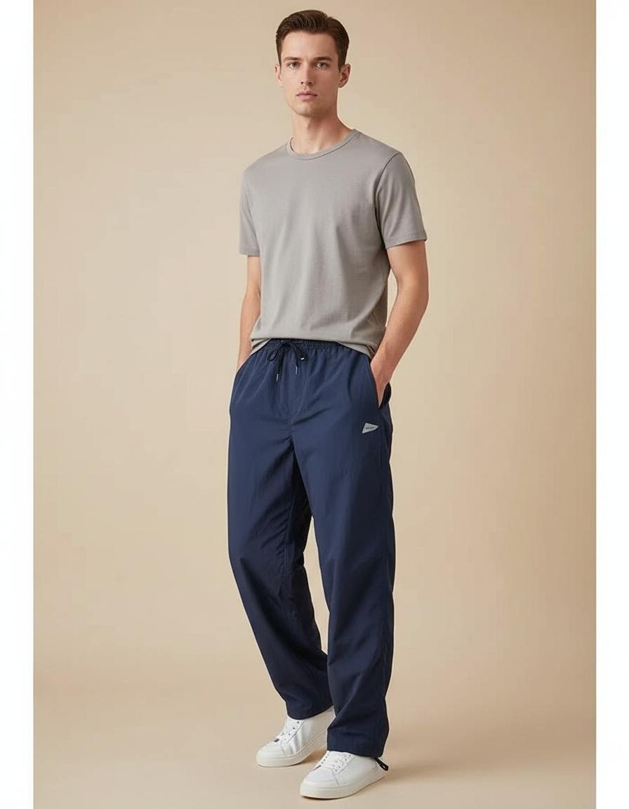 Pantalon Parachute Bleu Marine Droit Homme Sport - Polyester