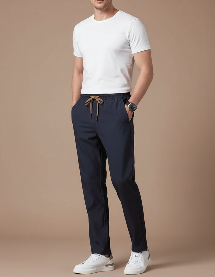 Pantalon Parachute Bleu Marine Droit Décontracté Homme - Polyester