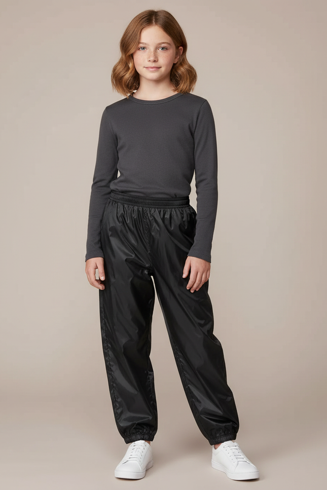 Pantalon Parachute Noir Coupe Ample Imperméable Unisexe - Polyester