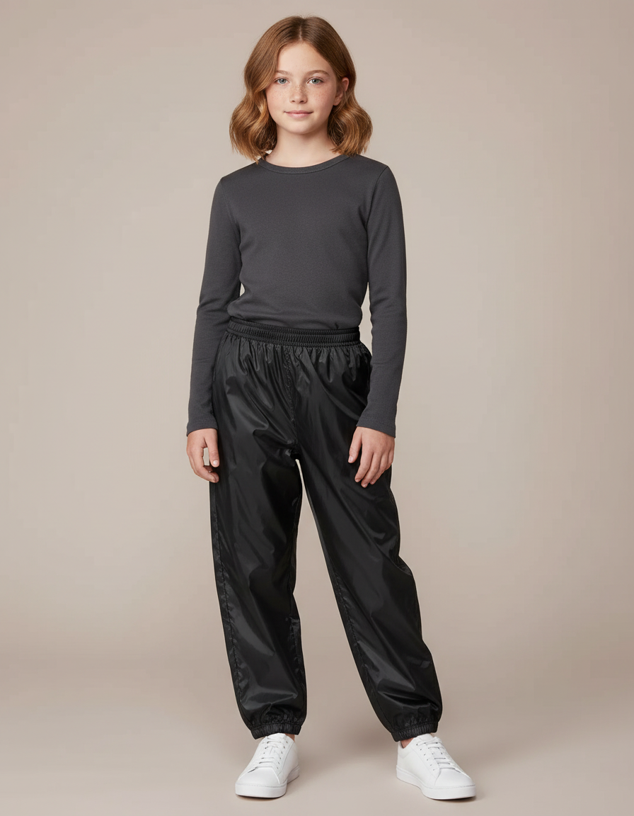 Pantalon Parachute Noir Coupe Ample Imperméable Unisexe - Polyester