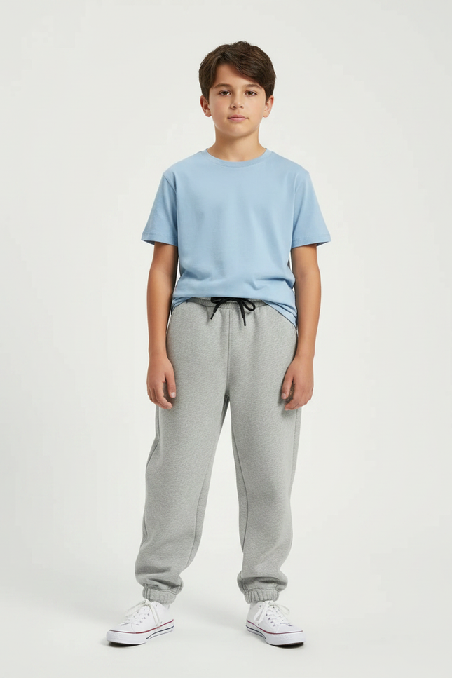 Pantalon Parachute Gris Molleton Ample Décontracté Enfant