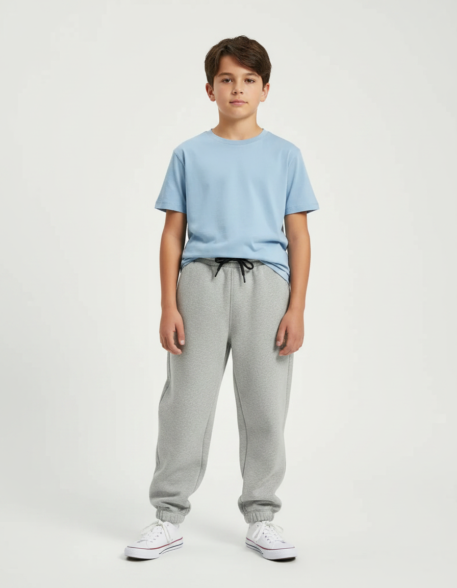 Pantalon Parachute Gris Molleton Ample Décontracté Enfant