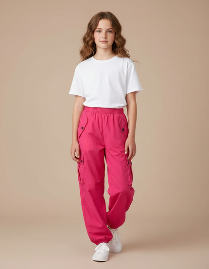 Pantalon Parachute Rose Vif Cargo Ample Confortable Femme - Polyester