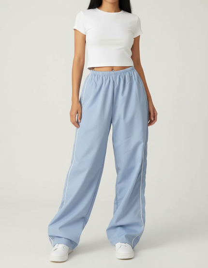 Pantalon Parachute Bleu Clair Ample Décontracté Sportif - Polyester
